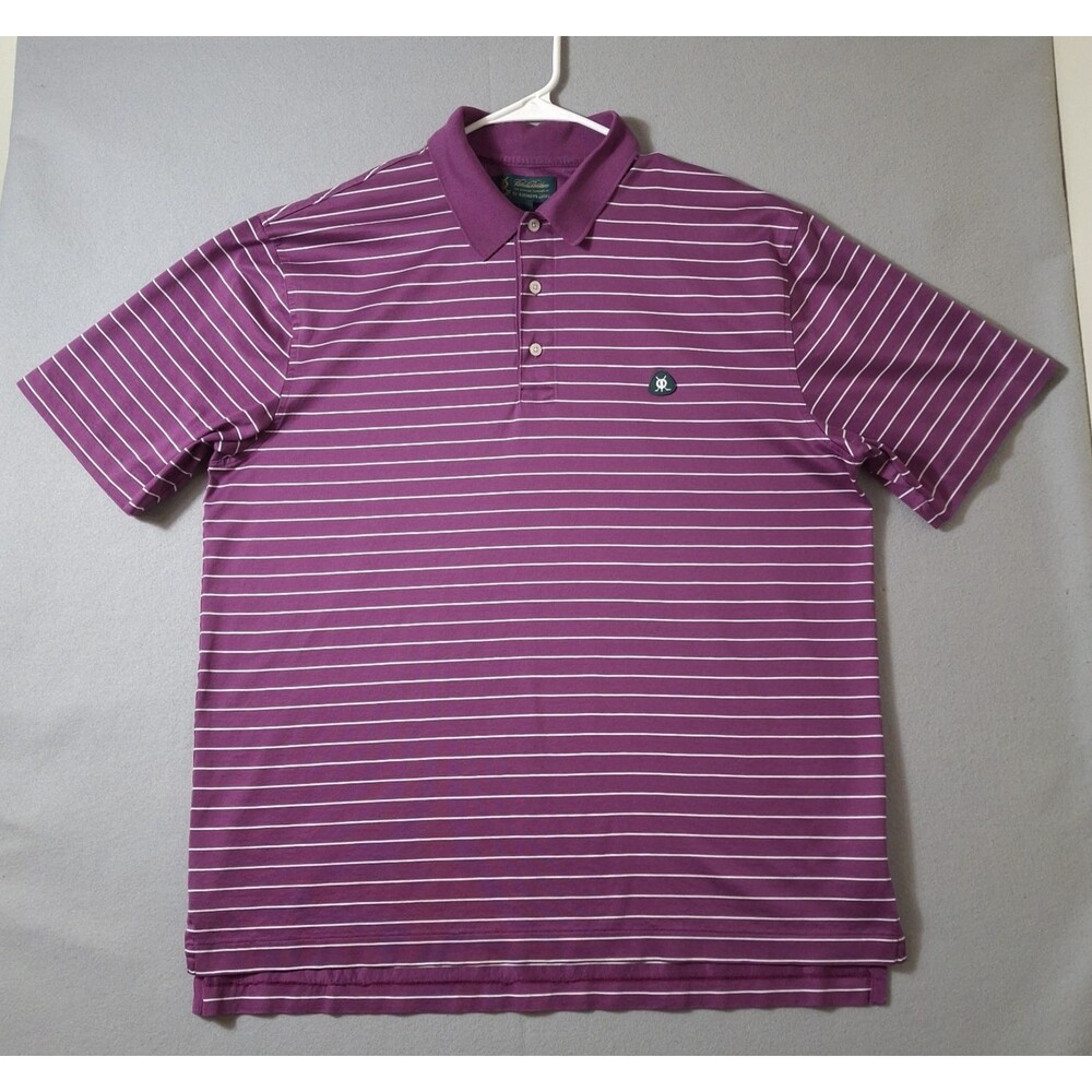 Brooks Brothers Men's Golf Polo Shirt L St Andrews Links Purple White Striped